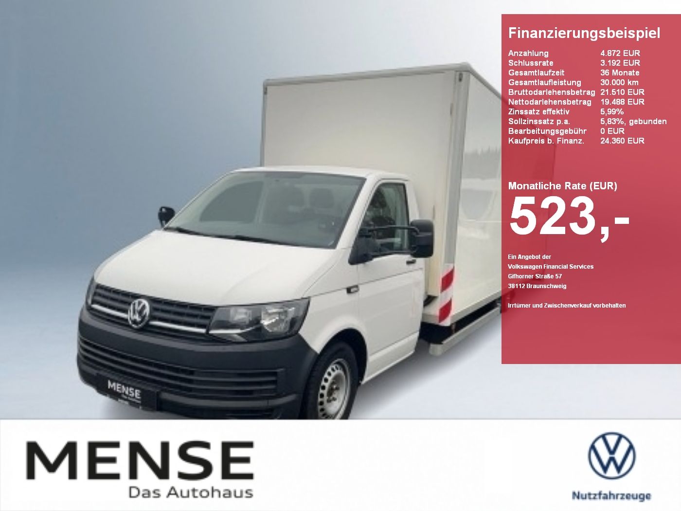 Volkswagen T6 langer Radstand Kofferaufbau